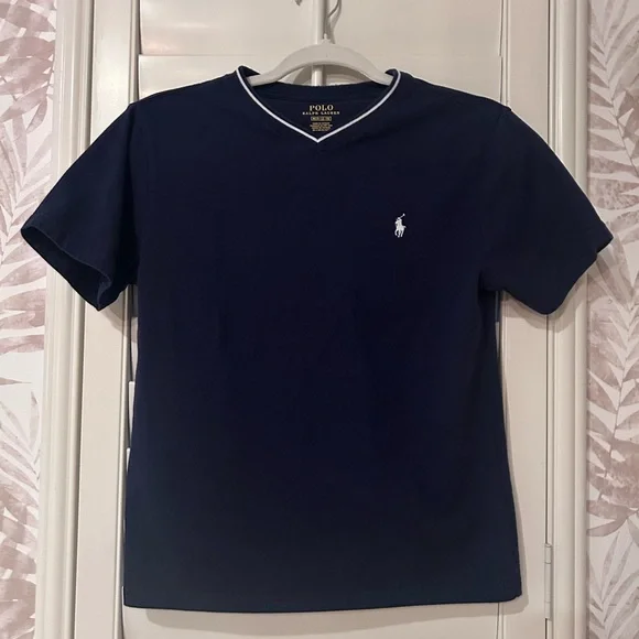 Polo Ralph Lauren Navy V-Neck Boys Shirt Size M - Picture 2 of 5